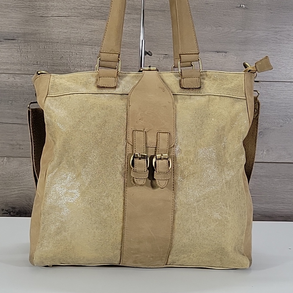Jesslyn Blake for Anthropologie Tan Canvas Leather Tote Crossbody Shoulder Bag - Picture 2 of 15